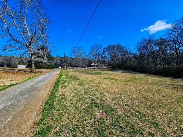 a view of a yard with a large trees