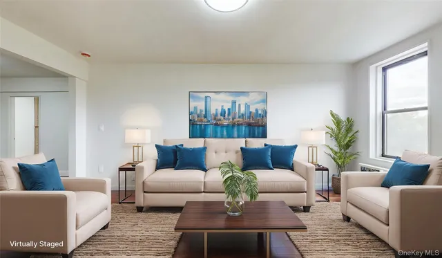 a living room with furniture and a rug