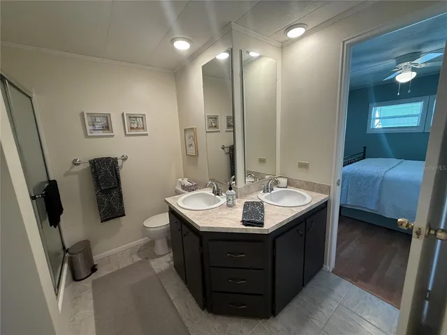 a bathroom with a sink double vanity