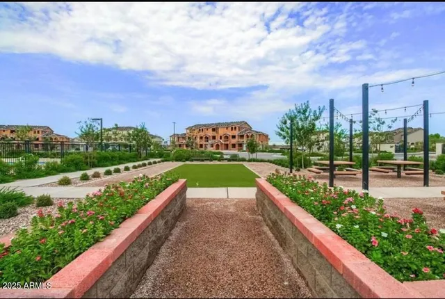 a view of swimming pool with a garden
