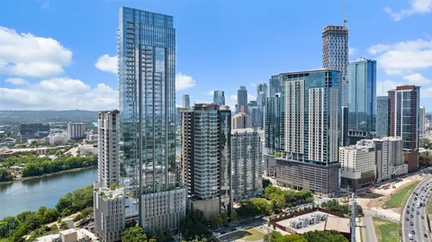 a city view with tall buildings