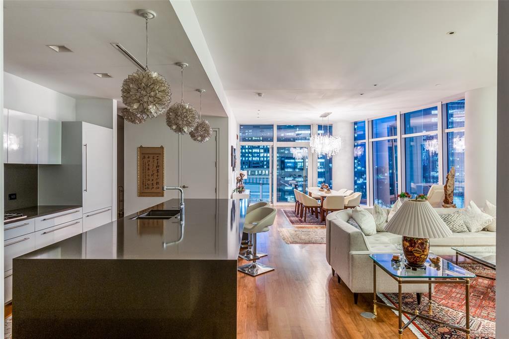 1918 Olive Street, Unit 701 Dallas, TX 75201 - Photo 11 of 40 Kitchen and Living Room at Night