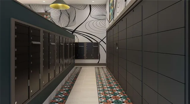 a view of a pathway of a house with a chair