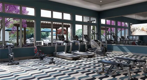 a view of a room with gym equipment