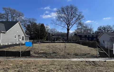 a view of road with large trees