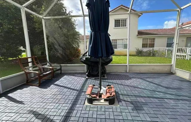 a view of a deck with a patio