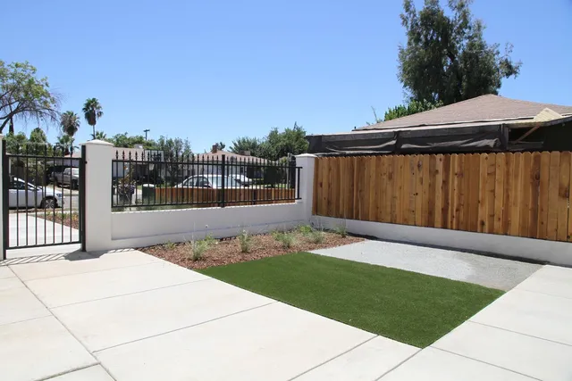 a bathroom with a glass door