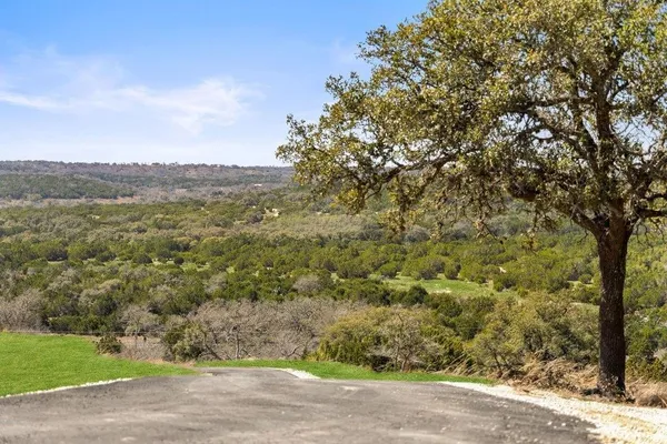 a view of a field with an trees