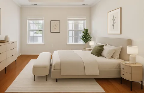 a bedroom with a bed and window