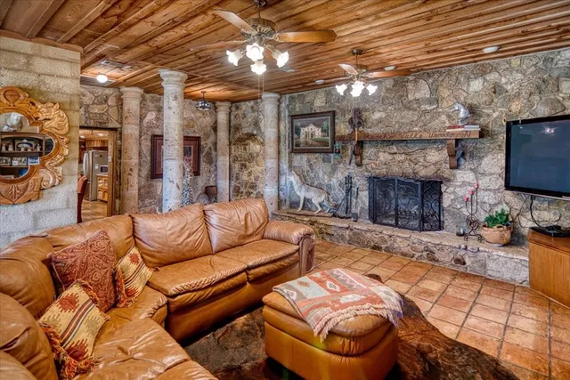 a dining room with furniture