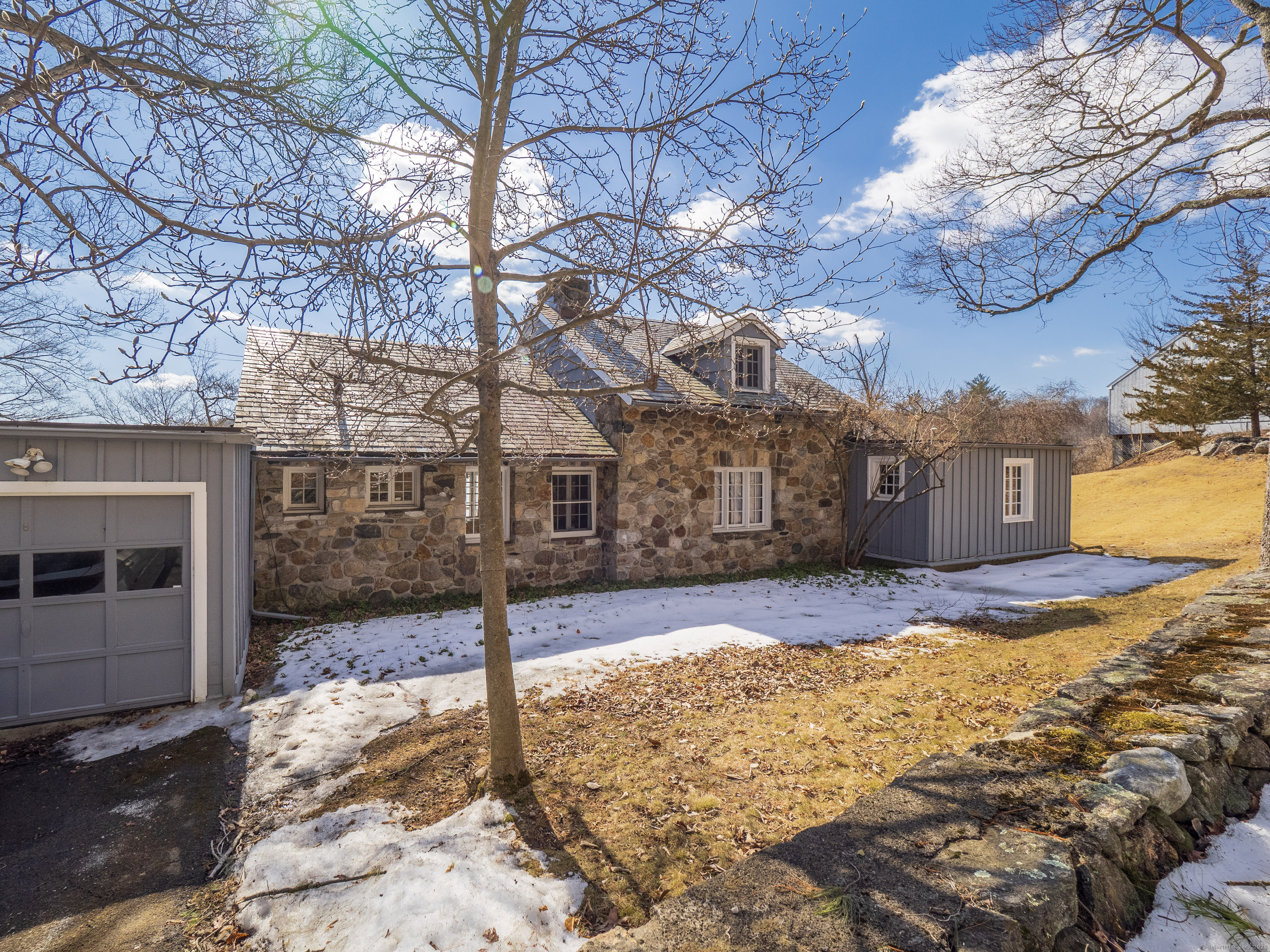 a street view with yard