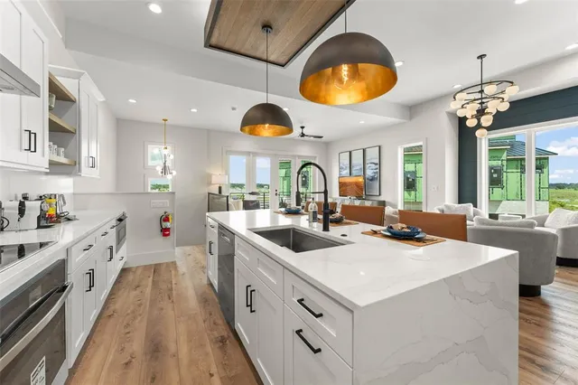 a view of a lake with a yard