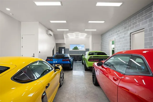 a view of a swimming pool and an outdoor seating