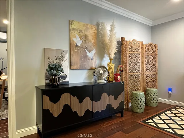 a bed room with a bed and a table