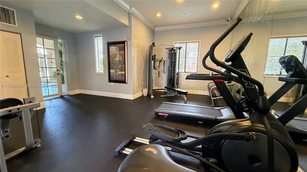 a view of a room with gym equipment