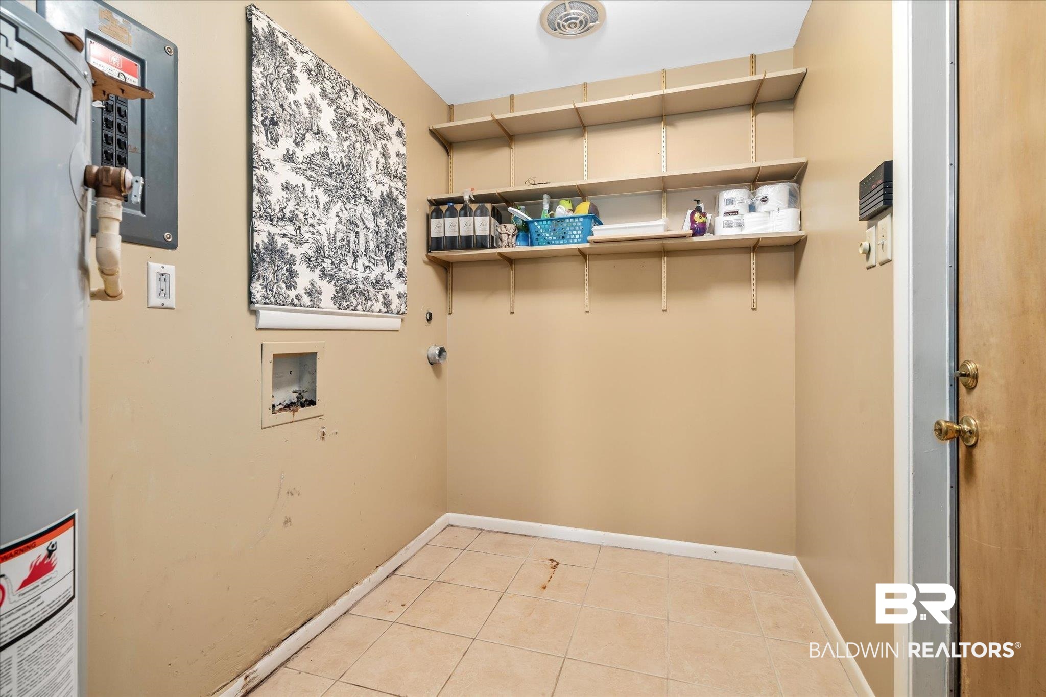 5608 Judson Circle Mobile, AL 36608 - Photo 15 of 20 Clothes washing area featuring hookup for a washing machine, light tile patterned floors, and water heater