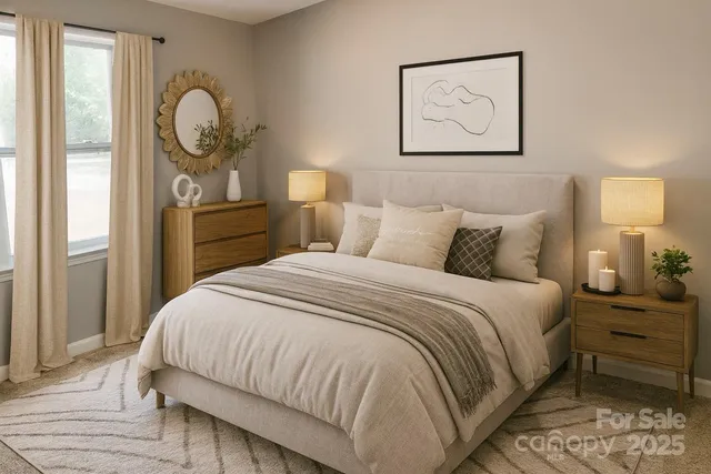 a bedroom with a bed and a closet