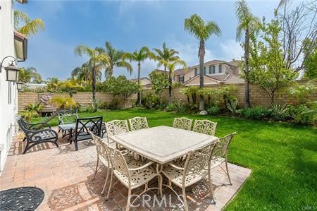 25724 Lewis Way Stevenson Ranch, CA 91381 - Photo 29 of 36 a view of a patio with table and chairs potted plants and palm trees