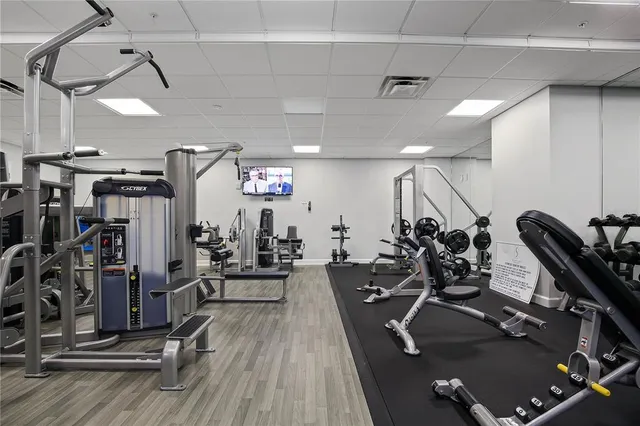 a view of a room with gym equipment