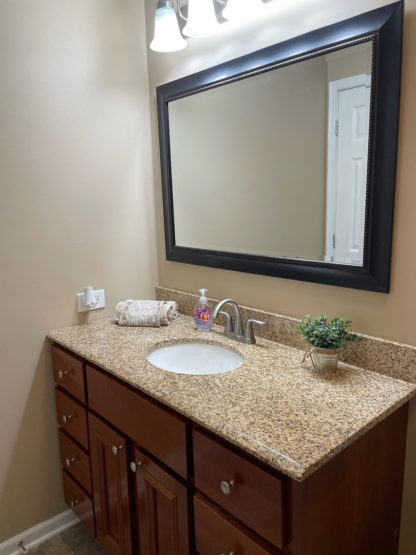 57 Red Barn Road, Unit 1 Matteson, IL 60443 - Photo 10 of 21 a bathroom with a granite countertop sink and a mirror