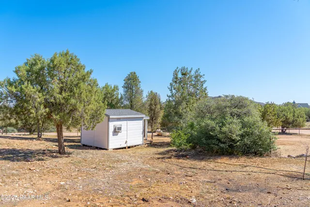 a view of a yard with a tree