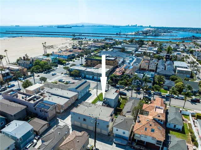 an aerial view of a building with outdoor space
