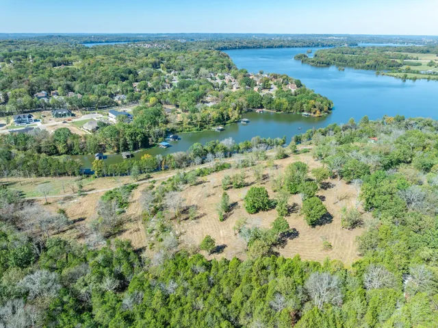 an aerial view of residential houses with outdoor space and trees