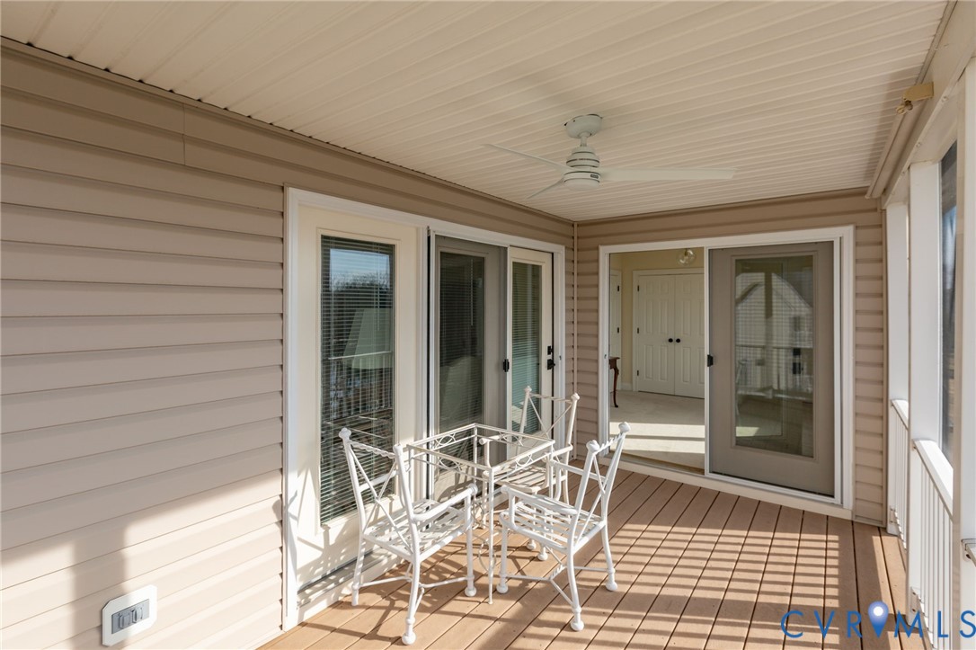 175 Shellfield Lane Colonial Beach, VA 22443 - Photo 62 of 100 Wooden deck with a ceiling fan