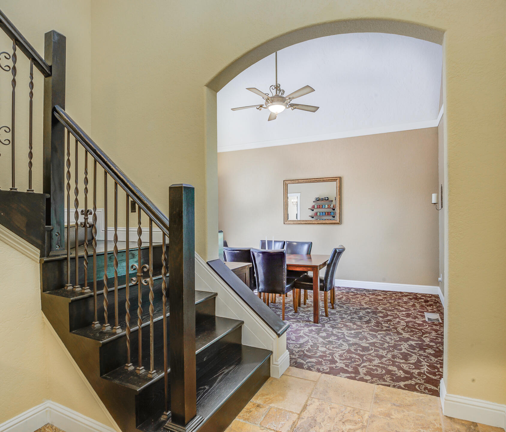 a view of a hallway with seating area