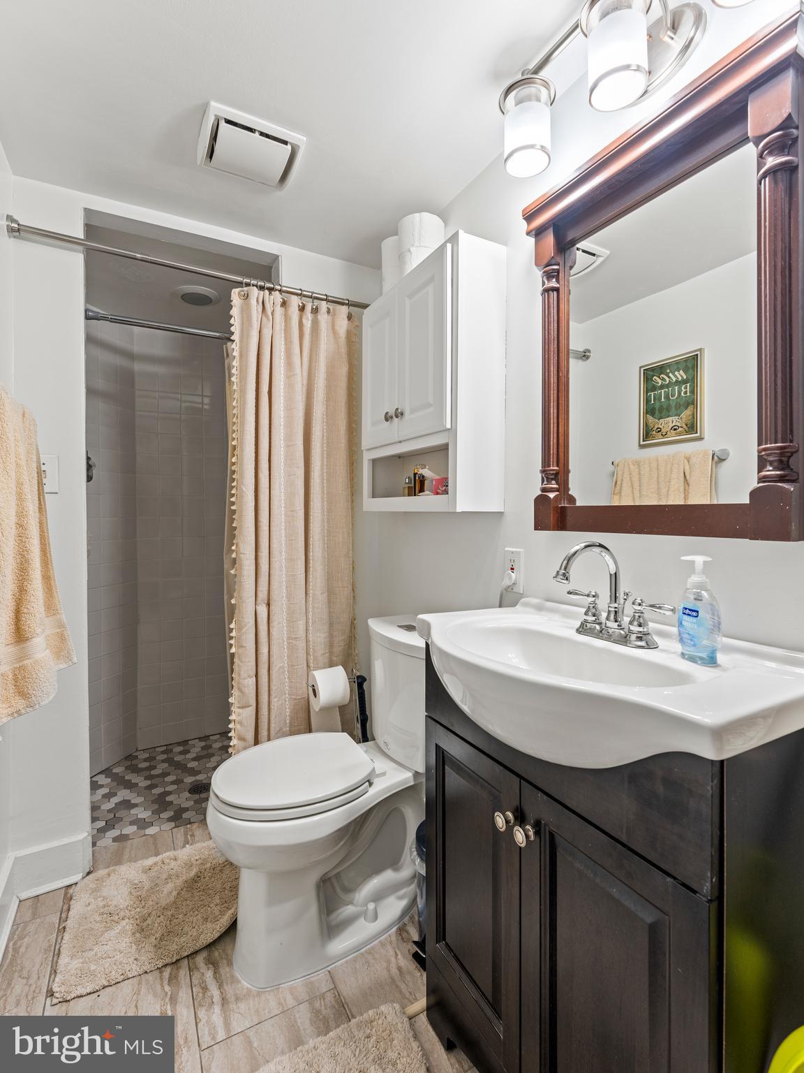 1414 Swann Street Northwest Washington, DC 20009 - Photo 37 of 38 a bathroom with a sink a toilet and mirror