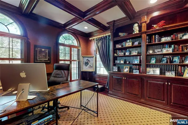 a workspace with furniture