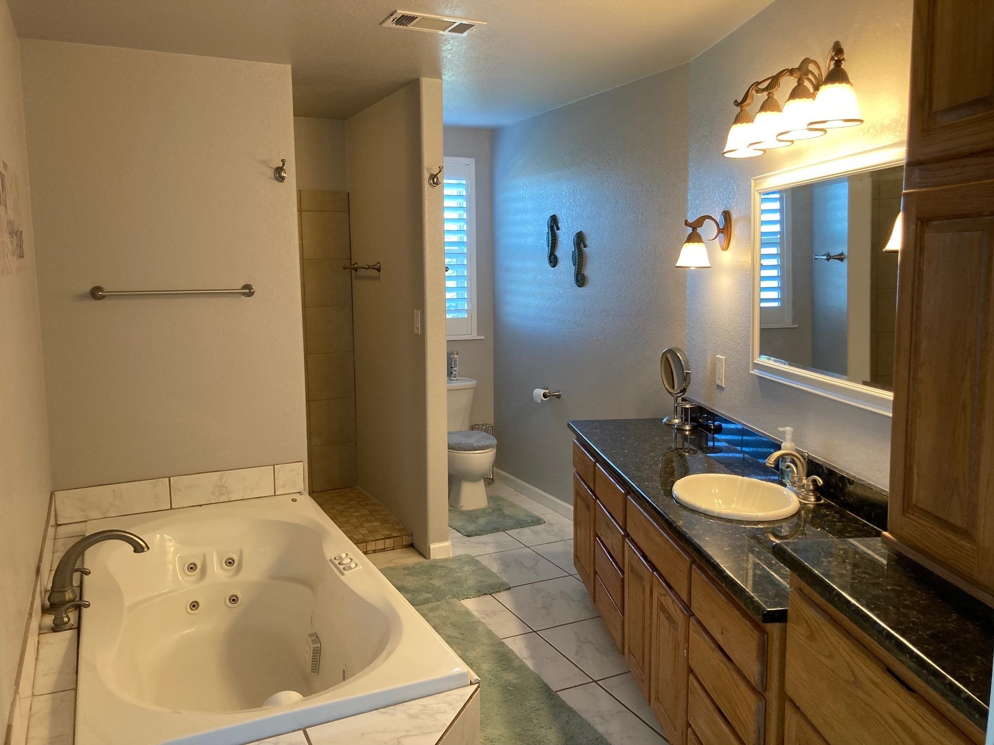 215 Mountain Top Sunrise Beach, TX 78643 - Photo 13 of 29 a bathroom with a granite countertop sink and a mirror