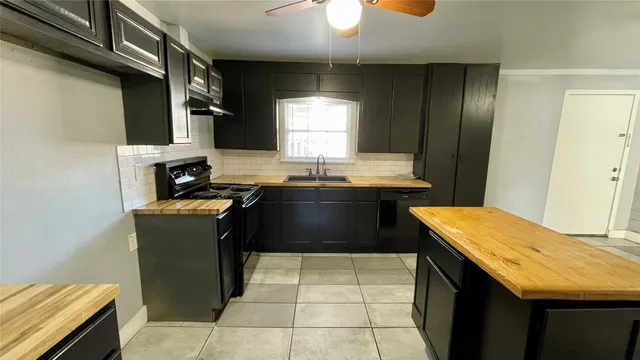 a kitchen with a sink counter top space and cabinets