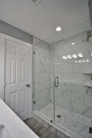 a bathroom with a shower