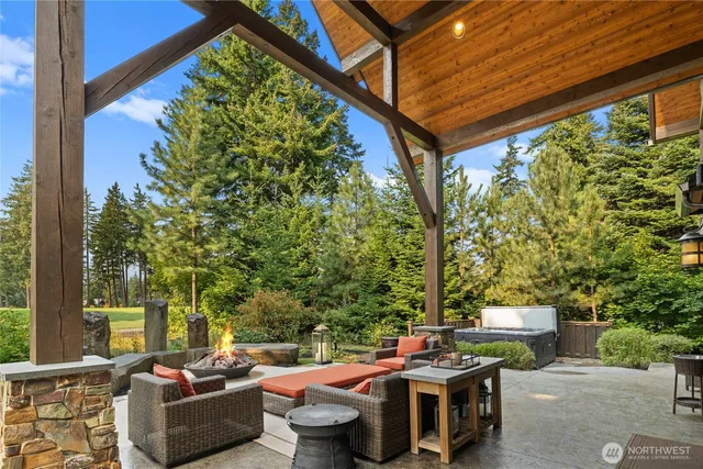 a outdoor living space with furniture and garden