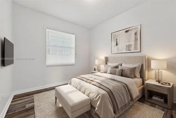 a view of a room that has a window in it