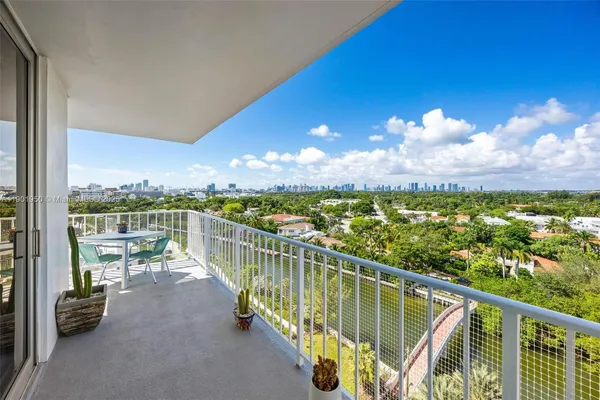 a view of a city from a balcony