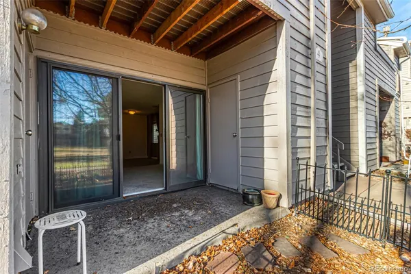 a view of a porch with a backyard