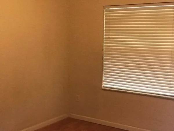 a view of a small space with a window