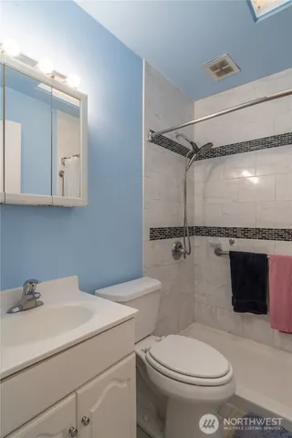 a bathroom with a sink a toilet and a shower