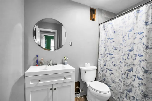 a bathroom with a toilet sink and mirror