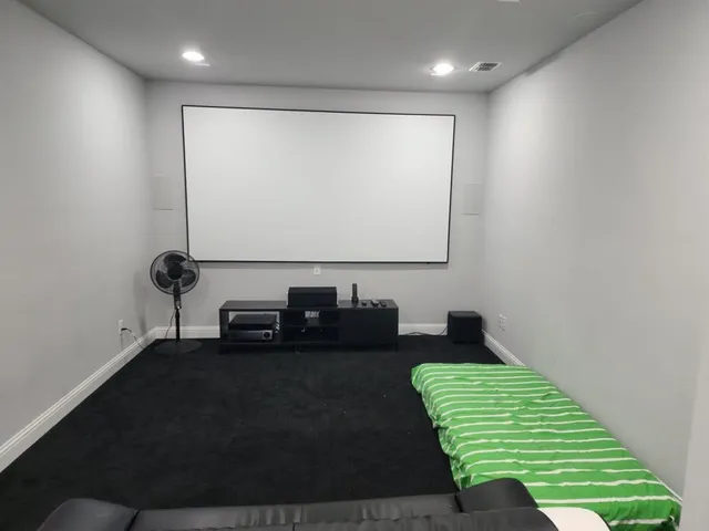 a room with green walls