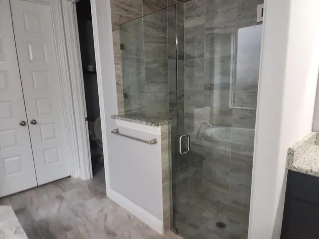 a bathroom with a shower