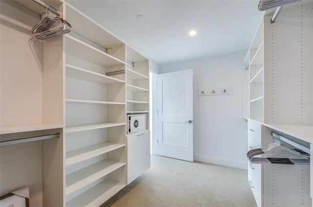 a view of walk in closet with empty racks
