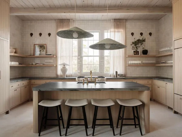 a kitchen with a table and chairs in it