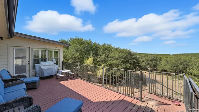a view of a balcony with couch