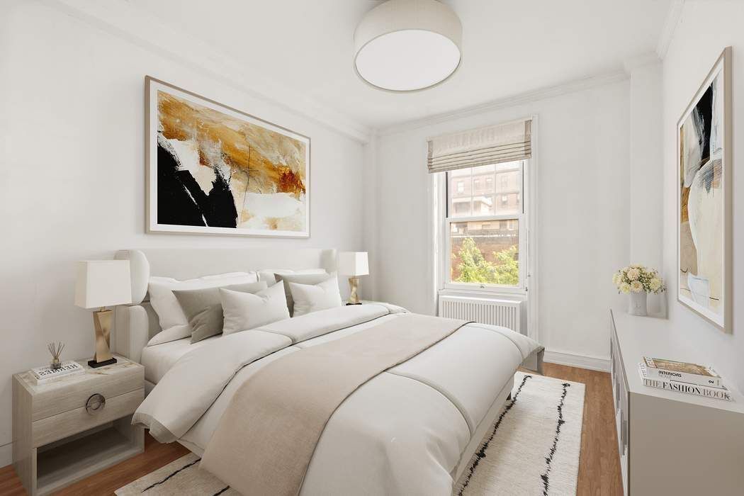 150 East 72nd Street, Unit 6S Manhattan, NY 10021 - Photo 14 of 23 a bedroom with a bed and a painting on the wall