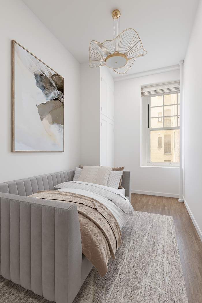 150 East 72nd Street, Unit 6S Manhattan, NY 10021 - Photo 18 of 23 a bedroom with a bed and a painting on the wall