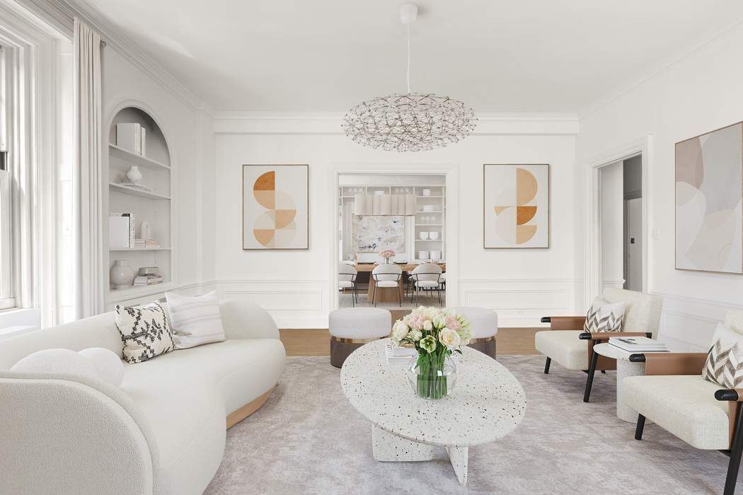 150 East 72nd Street, Unit 6S Manhattan, NY 10021 - Photo 3 of 23 a living room with furniture and a large mirror