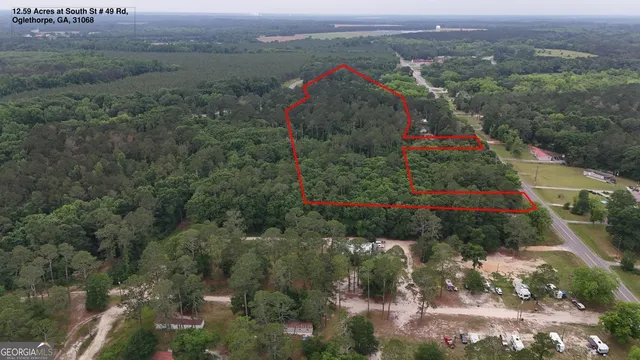 an aerial view of green landscape with trees houses and mountain view